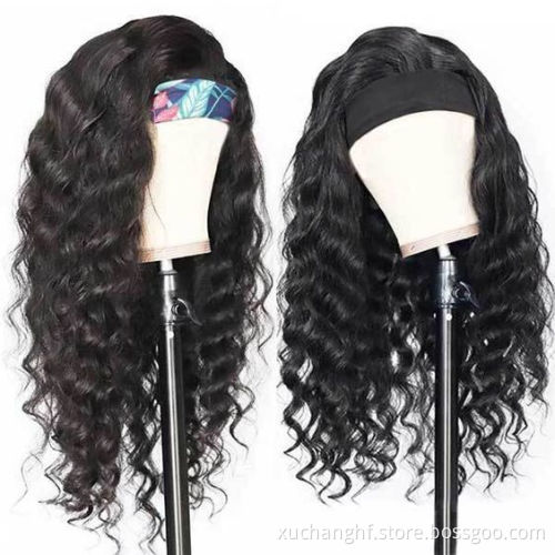Wholesale Raw Indian Virgin Remy Human Cuticle Aligned Kinky Curly Hair None Lace Wigs For Black Women Glueless Headband Wig